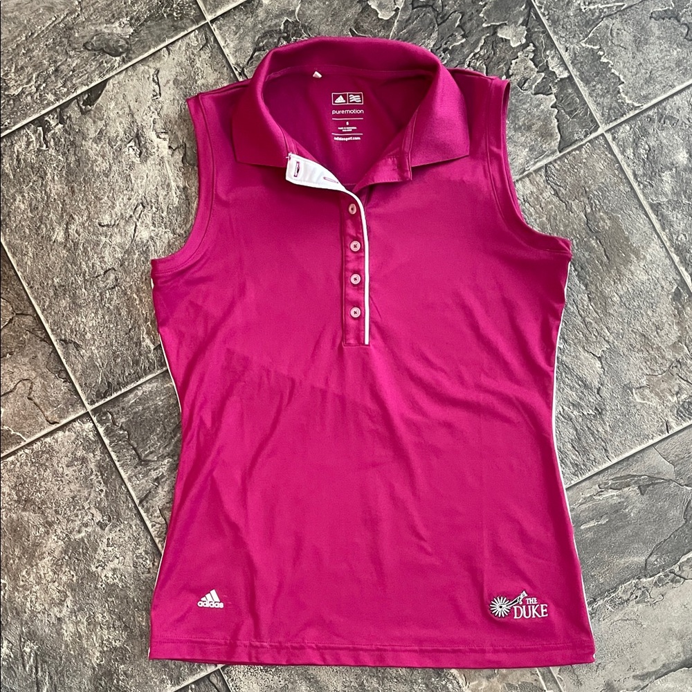 ADIDAS Women's Deep Pink Sleeveless Golf Polo Athletic Sporty Coastal Athleisure
